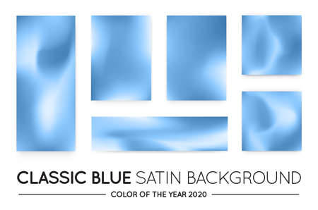 Set of Fabric, Textile Satin or Silk for interior design. Classic Blue Color. Trendy palette, blue piece of fabric. Vector illustration.のイラスト素材