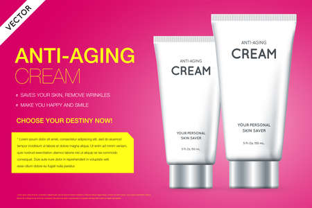 Anti-aging Hand Cream Contained in Cosmetic tube, 3d illustration for Advertising in Vector.のイラスト素材