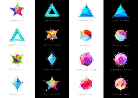 Big Set of Geometric Shapes Unusual and Abstract. Vector Logo. Polygonal Colorful Logotypes.
