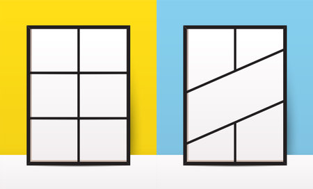Vertical Collage Set. Layout Template. Frames for Photo or Illustration. For Photos, Pictures. Photo Collage, Photo Puzzle. Moodboard.のイラスト素材