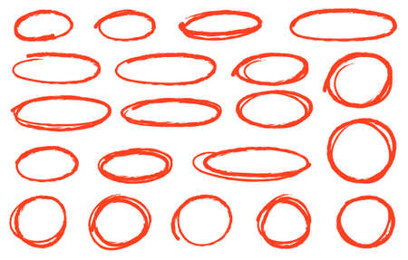 Red Hand Drawn Circles Rounds Bubbles Set Collection in Vectorのイラスト素材