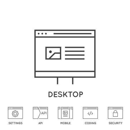 Set of Minimal Browser, Developing, App and Coding Vector Line Icons. Perfect Pixel. Thin Stroke.のイラスト素材
