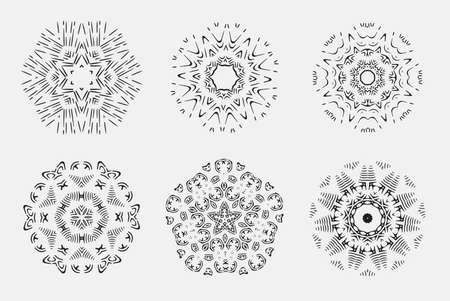 Mandala burst lined vintage shapes.のイラスト素材
