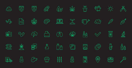 Cannabis Production and Shopping Product Icons, Growing. Vector.のイラスト素材