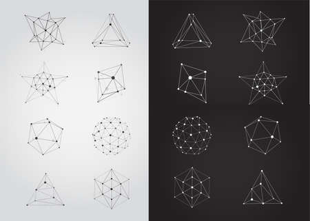 Big Set of Vector Black and White Lattice Shape Symmetric Lined Object with Dots.のイラスト素材