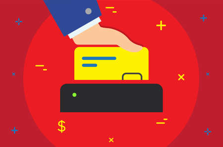 Credit Card in Terminal. Vector Business or Finance Category Flat Minimal Style Colorful Iconのイラスト素材