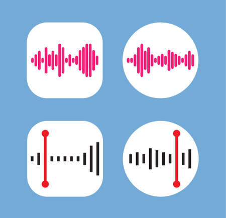 Four Icons Design with Waves of the equalizer. EQ Vector Illustration. Voice Memo Recorder Icon. Square and Circle Shape.のイラスト素材