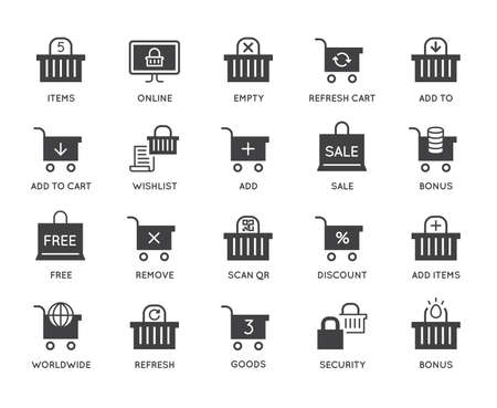 Set of Shopping Cart and Basket Icons. Online Food Store. Vector Icons. perfect pixel.のイラスト素材