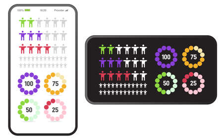 Application with Infographics Elements and Objects Set in User Interface UI on Device.のイラスト素材