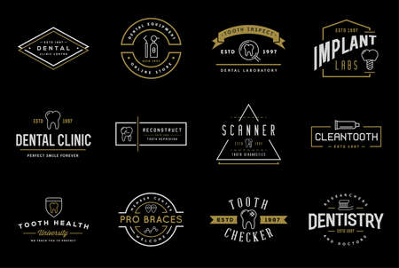 Set of Vector Dental Signs. Template Illustration. Stomatology Graphic Oral Elements.のイラスト素材