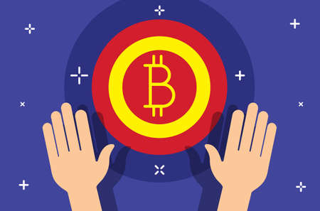 Vector Business or Finance Category Flat Minimal Style Colorful Icon. Bitcoin Cryptocurrency.のイラスト素材