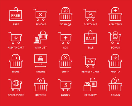 Set of Shopping Cart and Basket Icons. Online Food Store. Vector Line Icons. Perfect Pixel.のイラスト素材