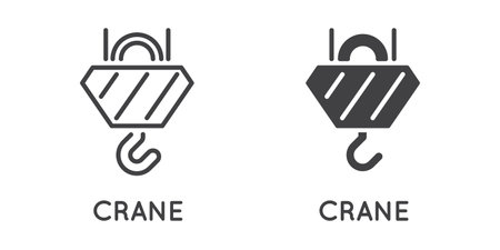 Set of Minimal Weight and Crane Related Vector Line Icons. perfect pixel. Outlined and Filled.のイラスト素材