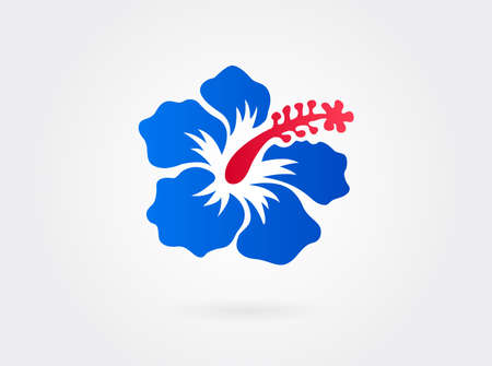 Red with Blue Hibiscus flower on white background. vector illustration. Can be used for logo, logotype, sticker, web, print and other design.のイラスト素材