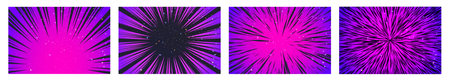 Set of 4 Hyper Speed Warp Sun Rays or Explosions. Boom for Comic Books. Radial Background. Vector.の写真素材