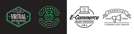 Set of Four E-Commerce Online Shopping Signs with Icons.