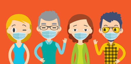 Man and Women Wearing protective medical mask for prevent virus.