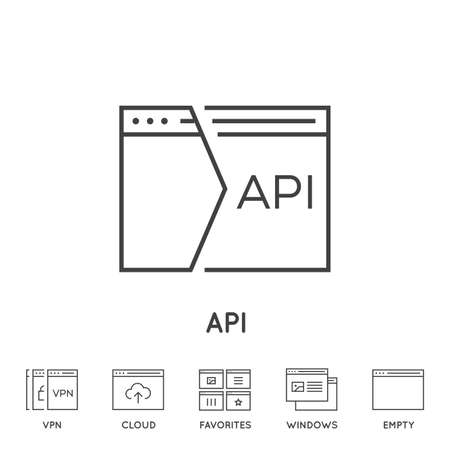 Set of Minimal Browser, Developing, App and Coding Vector Line Icons. Perfect Pixel. Thin Stroke.のイラスト素材