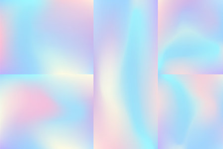 Set of Liquid Chromatic Holographic Texture, Wrinkled Foil Background. Gas Fuel Rainbow.