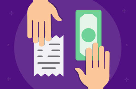 buying process. Seller and Buyer. Vector Business or Finance Category Flat Minimal Style Colorful Iconのイラスト素材