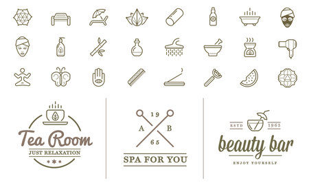 Set of Vector Spa Beauty Yoga Sport Elements Illustration can be used as Logo or Icon in premium qualityのイラスト素材