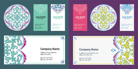 Corporate Business Cards Design Set and Envelope with Beer Mat with Turkish Ornament and Damask Pattern Backgroundのイラスト素材