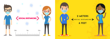 Set of Social Distance Information Poster. Safety Space 1-2 meters apart. Social Distancing....