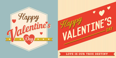 Happy Valentine's Day Hand Lettering Typographical Vector Background in Vintage Retro Old Style Labelのイラスト素材