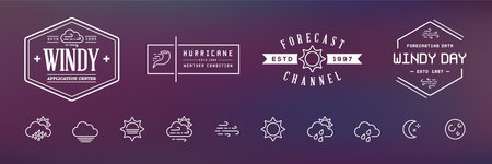 Set of Vector Weather Icons and Logotypes of Business Forecasting Apps and Channelsのイラスト素材