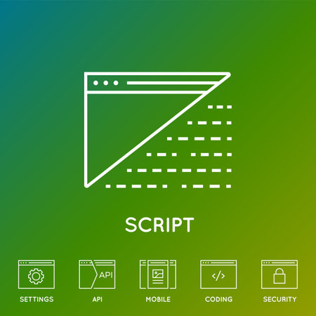 Set of Minimal Browser, Developing, App and Coding Vector Line Icons. Perfect Pixel. Thin Stroke.のイラスト素材