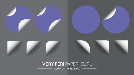 Set of Trendy Very Peri Vector Round Circle with Paper Curl with Shadow Isolated Set.のイラスト素材