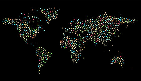 Geometric simple minimalistic style World map background. Colorful triangles on white background. Triangular pattern for your business design. Vector.のイラスト素材