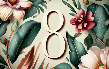 Bontanic style greeting card for March 8. International women'a day floral banner. Generative Ai.の素材