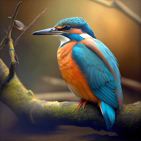 Kingfisher (Alcedo atthis) common kingfisher, bird illustration. Generating Ai.の素材