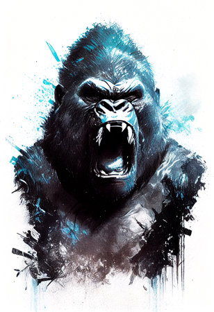 Angry Gorilla Screams. Digital Painting. T-shirt or poster design. Generative Ai.の素材