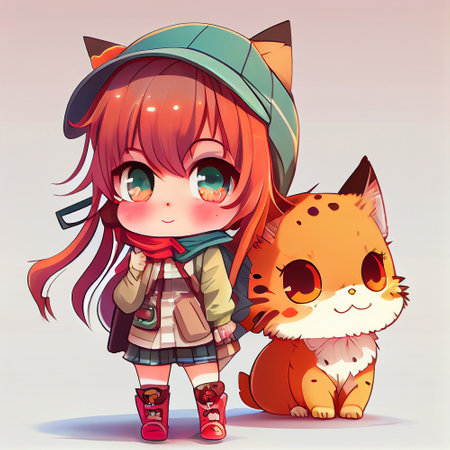 Anime Chibi Style Girl Character. Generative Ai.の素材