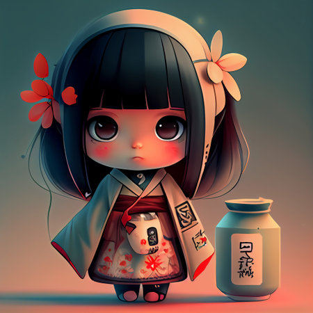 Anime Chibi Style Girl Character. Generative Ai.の素材