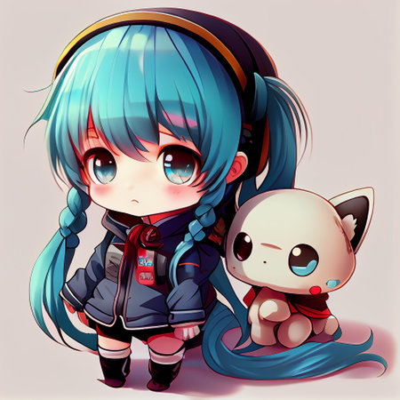 Anime Chibi Style Girl Character. Generative Ai.の素材