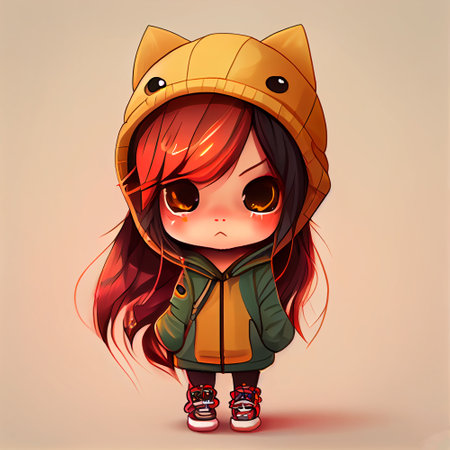 Anime Chibi Style Girl Character. Generative Ai.の素材