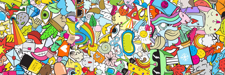 Set of Three Random Elements Background including Flower, Heart, Crown, Cloud, Lips, Mail, Diamond, Eyes. Hand Drawn. Cute Fashionable Patches. Wallpaper.のイラスト素材