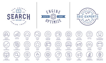 Set of Vector SEO Search Engine Optimisation Elements and Icons Illustration can be used as Logo or Icon in premium qualityのイラスト素材