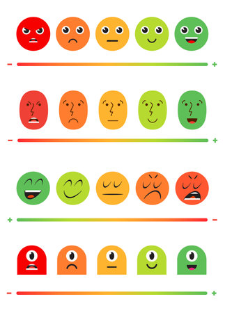 Set of Satisfaction Rating Icons. Set of Feedback Icons in form of emotions. Excellent, good, normal, bad, awful. Vector illustration.のイラスト素材
