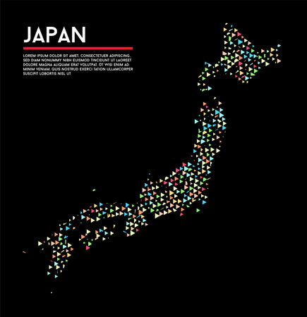 Geometric simple minimalistic style Japan map background. Colorful triangles on white background. Triangular pattern for your business design. Vector.のイラスト素材