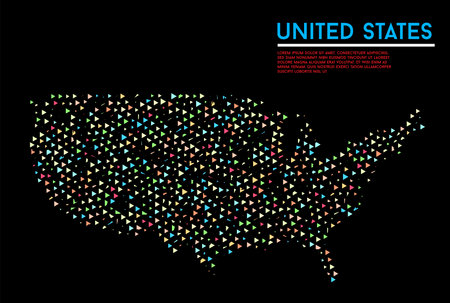 Geometric simple minimalistic style United States of America map background. Colorful triangles on white background. Triangular pattern for your business design. Vector.のイラスト素材
