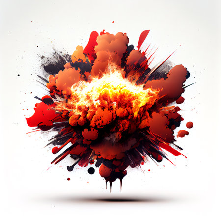 Explosion of fire and smoke on white background. Vector illustration.の素材
