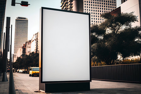 Blank mock up for outdoor advertising poster. Billboard on the street. Showcase window in a city. Template for your image. Generative Ai.の素材