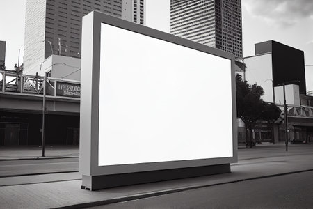 Blank mock up for outdoor advertising poster. Billboard on the street. Showcase window in a city. Template for your image. Generative Ai.の素材