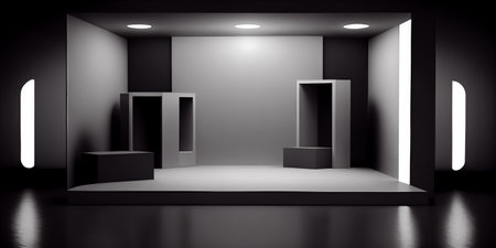 Spotlight background and lamp with stage. 3d mockup template. Intersting stage for product or model. Generative Ai.の素材
