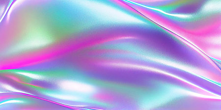 3D style beautiful folds of foil with gradient iridescent pink blue color Liquid metal texture. Fabric abstract background. Simple soft material with crease like waves on liquid surface. Generative Ai.の素材