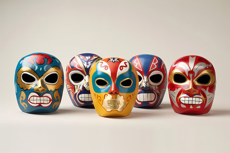 Lucha libre, set of luchador mexican wrestling masks icons. Generative Ai.の素材